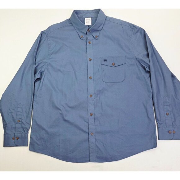 Brooks Brothers Regent Fit Size XL Mens Slate Blue Pocket Logo Button Down Shirt - Picture 1 of 8